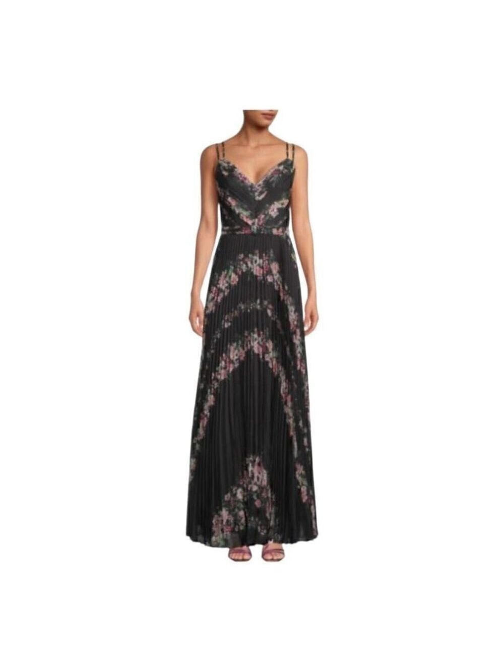 Marchesa Notte Pleated Floral Print Chiffon Dress Size 6 *** no belt